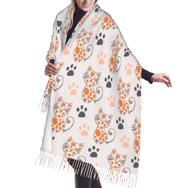 Cashmere Pashmina Wrap - cartoon animals cat Winter Cashmere Scarf