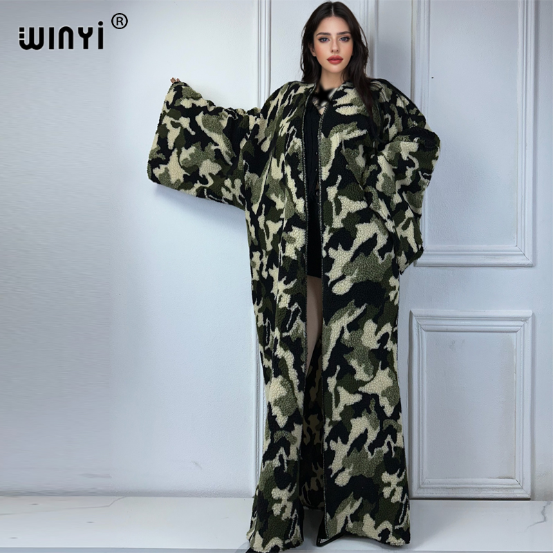 Wool Coat Peacoat - WINYI camouflage Africa womens loose coats