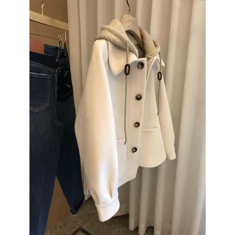 Women's Hooded Woolen Coat 202 - Wool Coat Peacoat 评论和价格