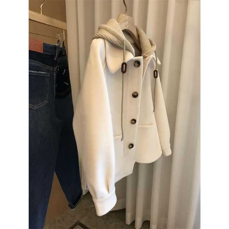 Women's Hooded Woolen Coat 202 - Wool Coat Peacoat 评论和价格