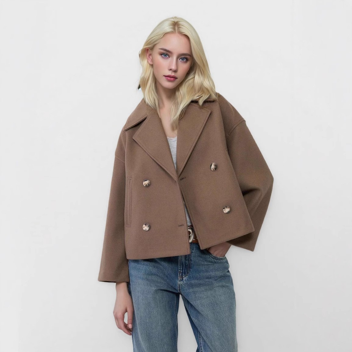 Women Wool Coats Elegant Short - Wool Coat Peacoat 评论和价格