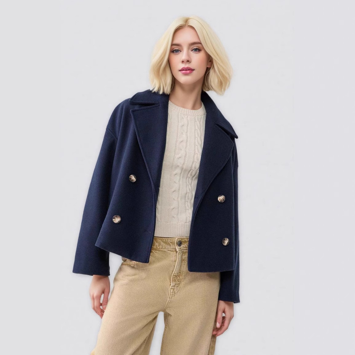 Women Wool Coats Elegant Short - Wool Coat Peacoat 评论和价格