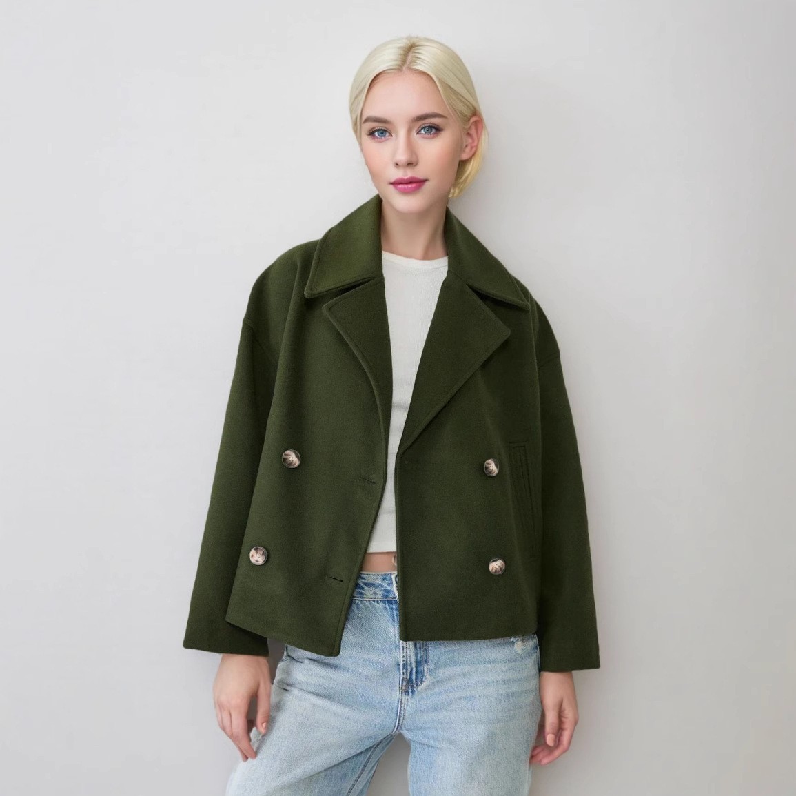 Women Wool Coats Elegant Short - Wool Coat Peacoat 评论和价格