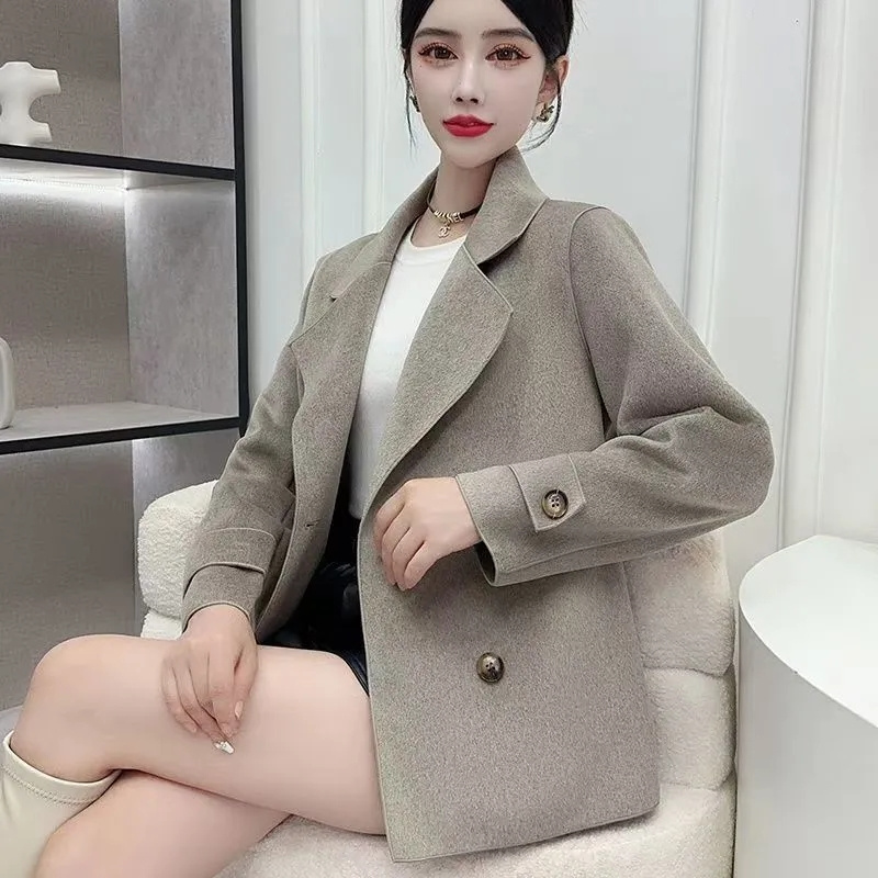 Autumn Winter Black Woolen Coa - Wool Coat Peacoat 评论和价格