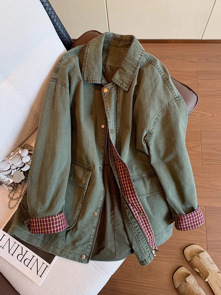Vintage Army Green Denim Jacke - Down Jacket Packable 评论和价格