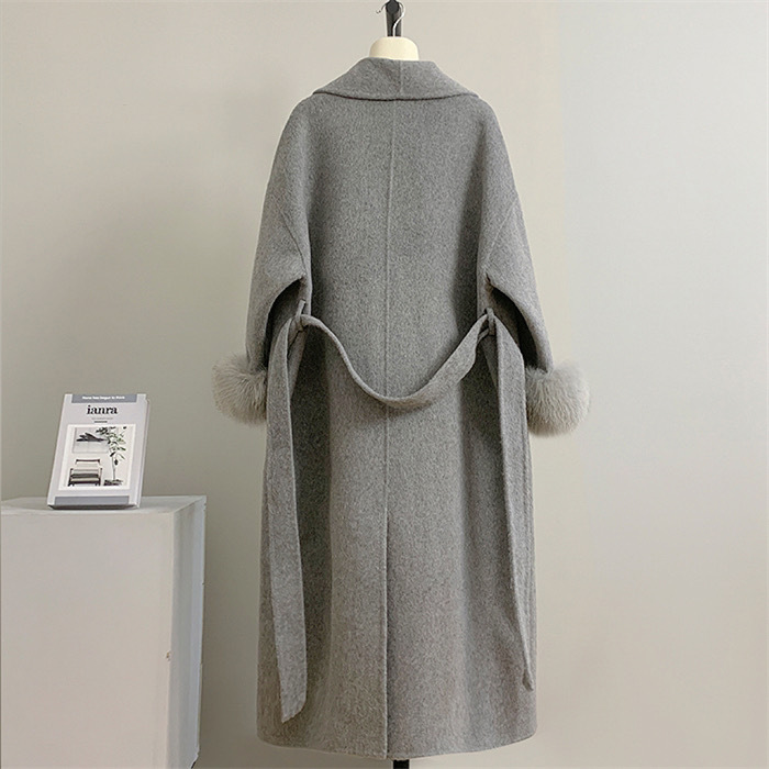 Women's Real Fox Fur Belted Lo - Wool Coat Peacoat 评论和价格