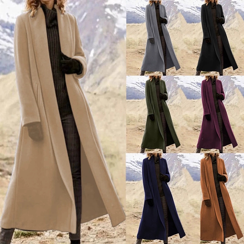 Plus Size Extra Long Woolen Co - Wool Coat Peacoat 评论和价格