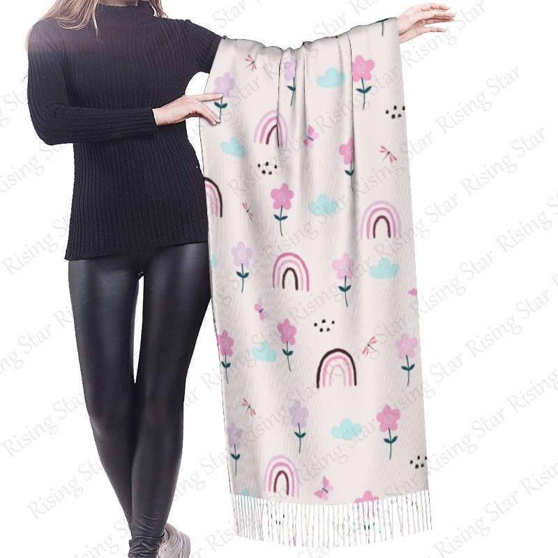 Flower Rainbow Cartoon Winter  - Cashmere Pashmina Wrap 评论和价格
