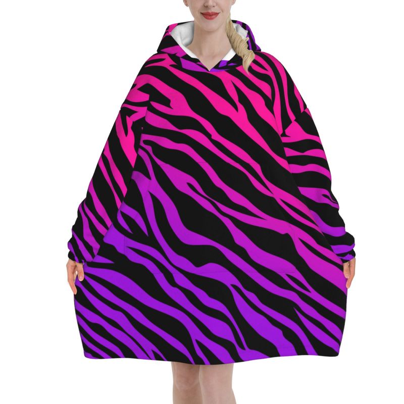 Zebra Stripe Print Wearable Bl - Sherpa Hoodie Fleece 评论和价格
