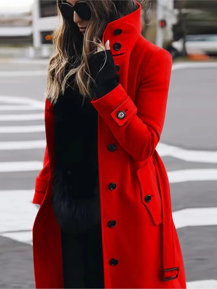 Women's New Woolen Coat Outerw - Wool Coat Peacoat 评论和价格