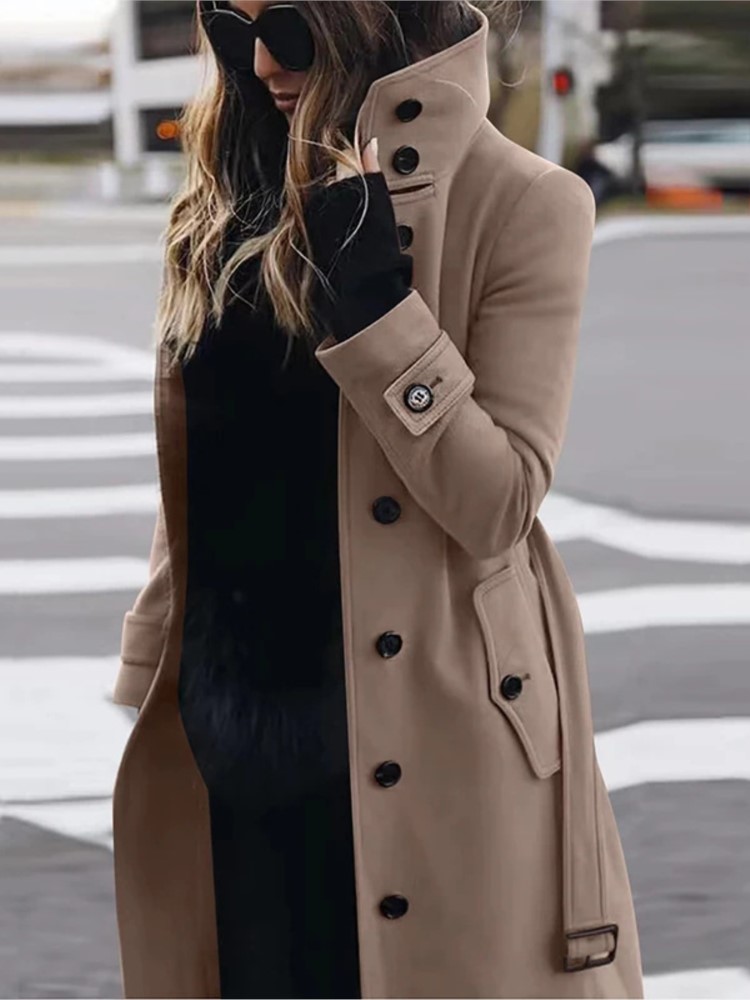 Women's New Woolen Coat Outerw - Wool Coat Peacoat 评论和价格